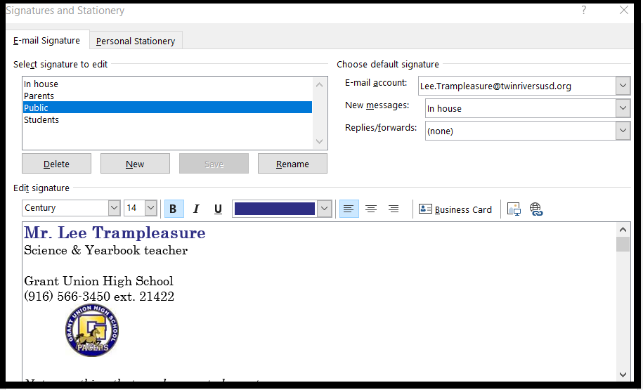 Screenshot showing Outlook signature
