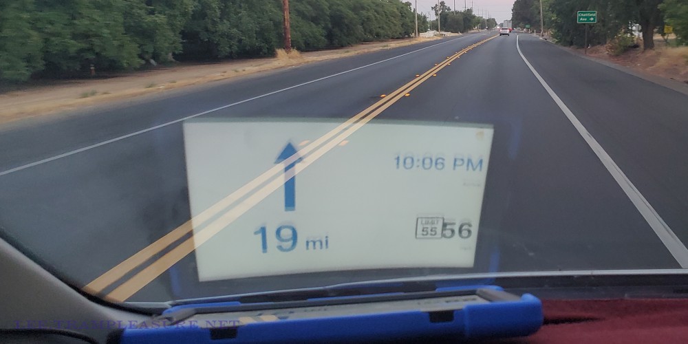 Photo showing table Heads Up Display on windshield