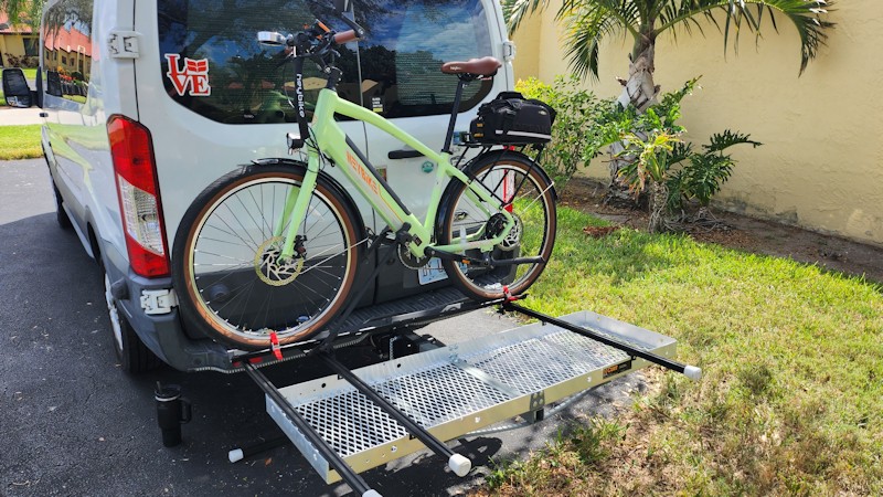 Photo showing the bike loaded on the rack.