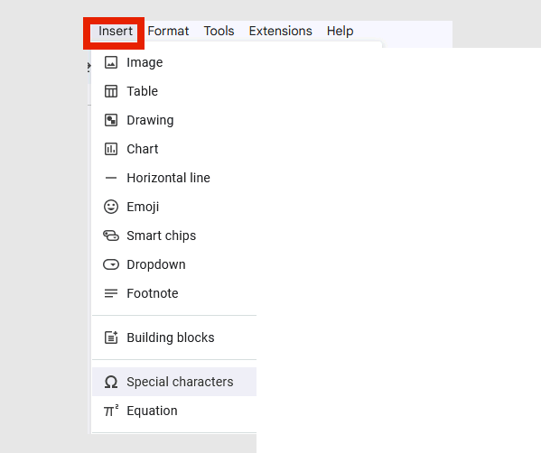 screenshot showing selecting the Insert menu